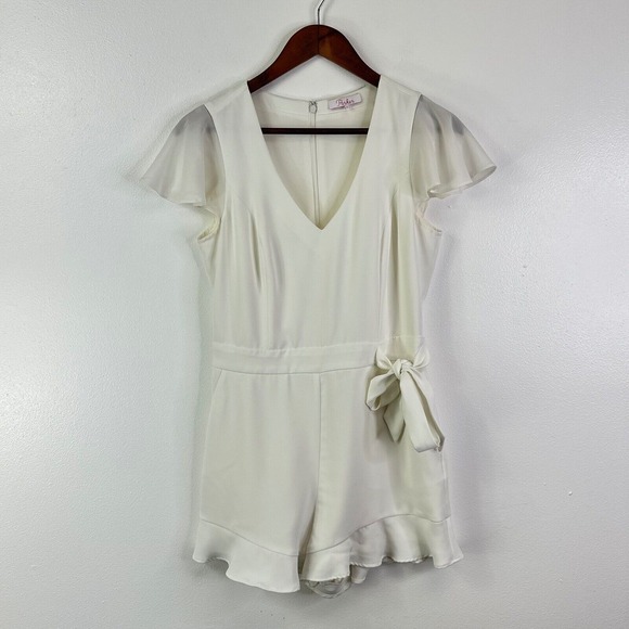 Parker V-Neck Ruffle Sleeve Romper White Size 4‎ - Picture 1 of 8